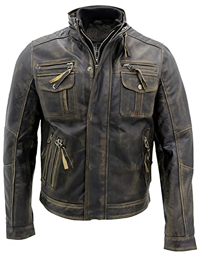 Infinity Leather Herren Schwarz Warmen Jahrgang Brando Bikerjacke aus Leder 2XL von Infinity Leather