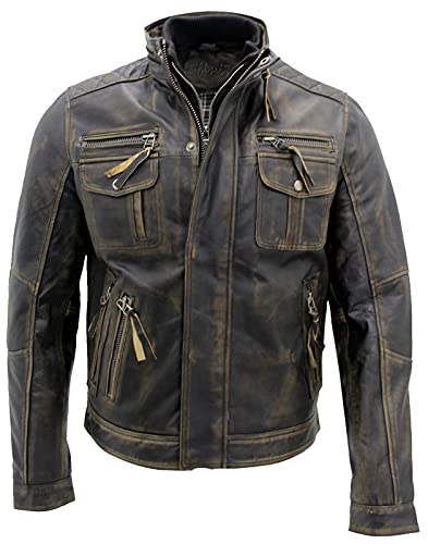 Infinity Leather Herren Schwarz Warmen Jahrgang Brando Bikerjacke aus Leder L von Infinity Leather