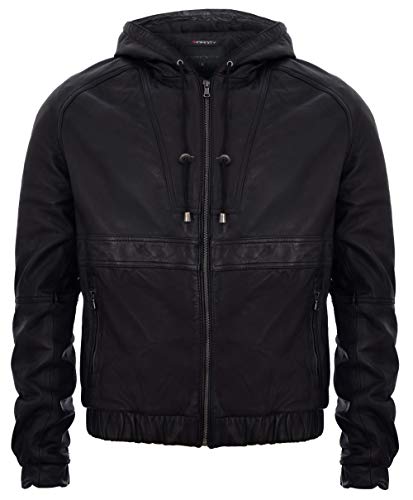 Infinity Leather Herren Schwarze Bikerjacke Aus Leder Mit Nappaleder Und Kapuze L von Infinity Leather