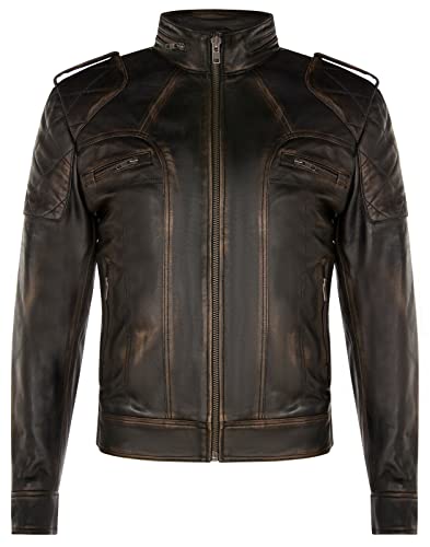 Infinity Leather Herren Schwarze Leder Bikerjacke Jahrgang Brando Motorrad Gesteppte Modejacke M von Infinity Leather