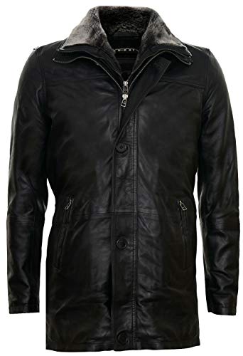 Infinity Leather Herren Schwarzes Leder Abnehmbarer Fleecekragen Mittellange Warme Manteljacke 5XL von Infinity Leather