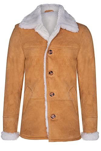 Infinity Leather Herren Tan Braun Schaffell Real Shearling Klassisch Wildleder Automantel 2XL von Infinity Leather