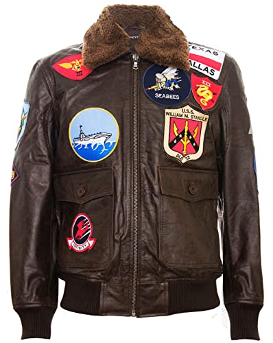 Infinity Leather Herrenjacke 100% Echtleder Braun Air Force Aviator Design Schaffell Kragen 2XL von Infinity Leather