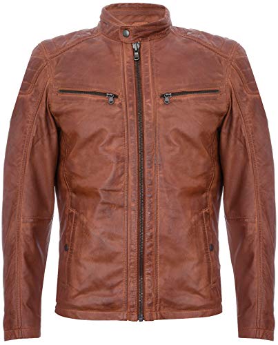 Infinity Leather Herren Vintage Gesteppte Bräunen Leder Bikerjacke Racing mit Reißverschluss XL von Infinity Leather