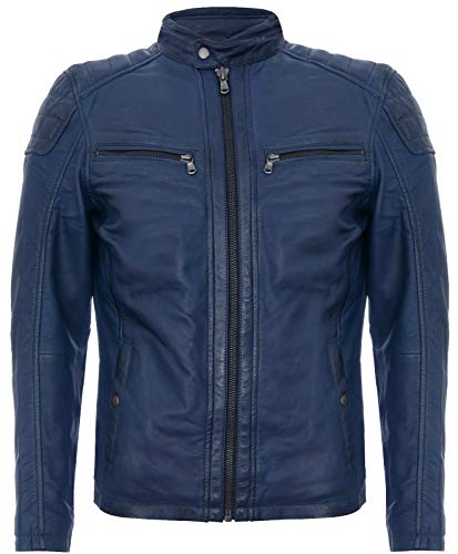 Infinity Leather Herren Vintage Gesteppte Navy Blau Leder Bikerjacke Racing mit Reißverschluss 3XL von Infinity Leather