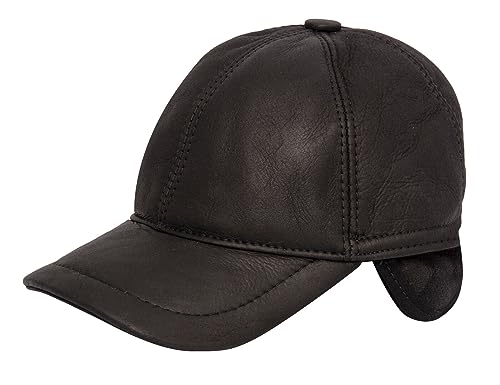 Infinity Leather Herren echtes Schafsfell Baseballmütze schwarzes Leder Shearling Snapback Wintermütze von Infinity Leather