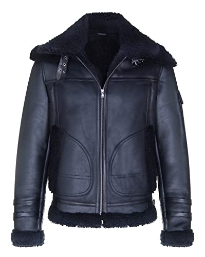 Infinity Leather Herren schwarze Lammfell Bomberjacke RAF B3 echtes Lammfell Leder Motorradfahrer von Infinity Leather