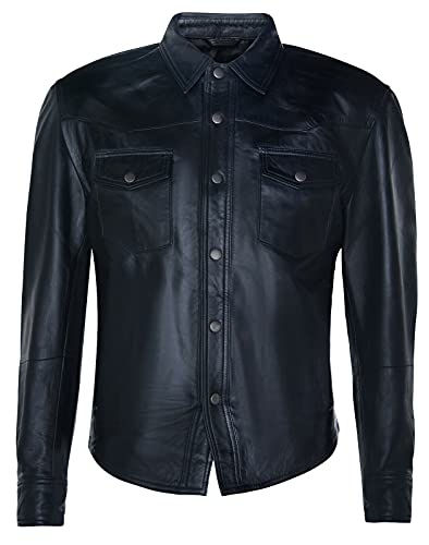 Infinity Leather Herrenhemd 100% Echtleder Schwarz LKW Fahrer Design Slim Fit 2XL von Infinity Leather