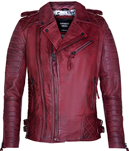 Infinity Leather Herrenjacke 100% Echtleder Brando Biker Burgund Design Steppjacke Legerer Stil M von Infinity Leather