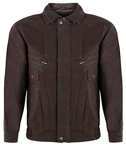 Infinity Leather Herrenjacke 100% Echtleder Braun Klassischer Ausschnitt Wildleder Tailored Fit Bomber Design 4XL von Infinity Leather