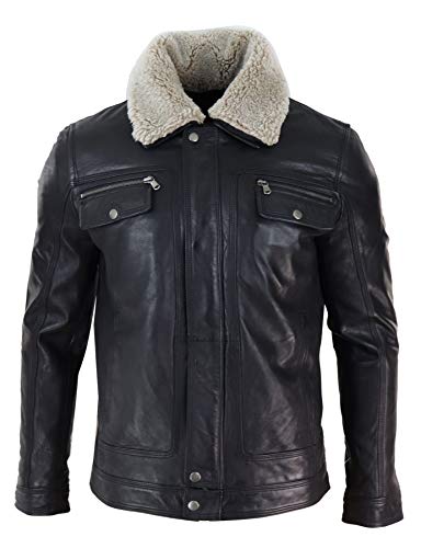 Infinity Leather Herrenjacke 100% Echtleder Braun Schwarz Schaffell Kragen Kurz Reißverschluss von Infinity Leather