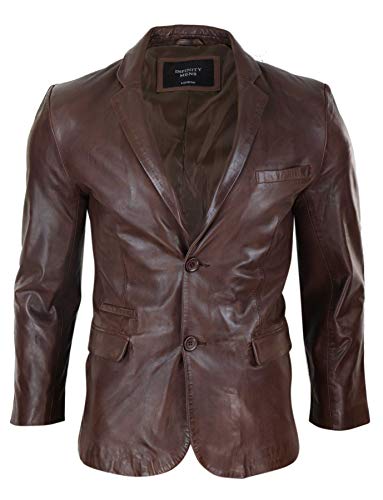 Infinity Leather Herrenjacke 100% Echtleder Braun Slim Fit 2 Knopf Design Vintage Retro - braun L von Infinity Leather