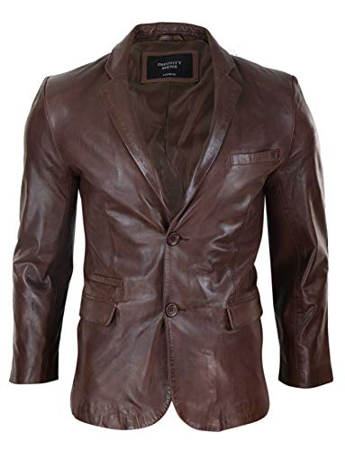 Infinity Leather Herren Lederjacke 100% Echtleder Braun Slim Fit 2 Knopf Blazer Design Vintage Retro von Infinity Leather