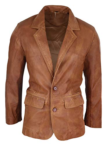 Infinity Leather Herren Lederjacke 100% Echtleder Holzbraun 2 Knopf Blazer von Infinity Leather