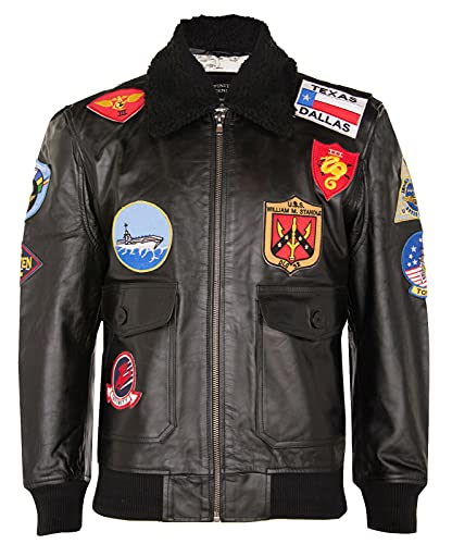 Infinity Leather Herrenjacke 100% Echtleder Schwarz Air Force Aviator Design Schaffell Kragens XL von Infinity Leather