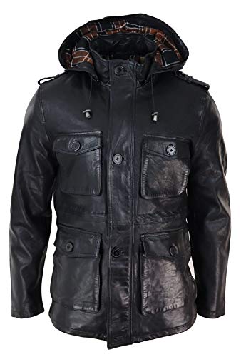 Infinity Leather Herren Lederjacke 100% Echtleder Schwarz Braun 3/4 Länge Abnehmbare Kapuze Militär von Infinity Leather