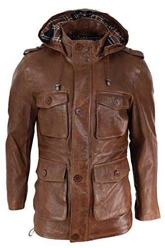 Infinity Leather Herren Lederjacke 100% Echtleder Schwarz Braun 3/4 Länge Abnehmbare Kapuze Militär von Infinity Leather