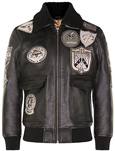 Infinity Leather Herrenjacke 100% Echtleder Schwarz Maverick Aviator Design Schaffell Kragens M von Infinity Leather