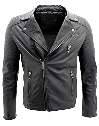 Infinity Leather Herrenjacke 100% Echtleder Slim Fit Brando Biker Design Zweireiher Reißverschluss S von Infinity Leather