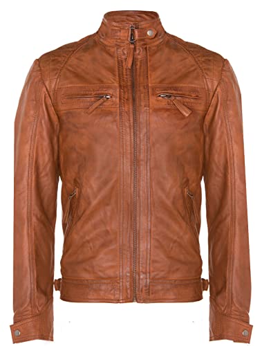 Infinity Leather Herrenjacke Bräunen 100% Echtleder Vintage Retro Design Motorradfahrer Renner Jacke 3XL von Infinity Leather