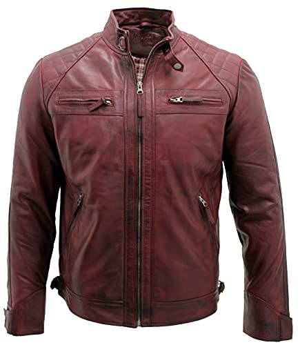 Infinity Leather Herrenjacke Burgund 100% Echtleder Vintage Retro Design Motorradfahrer Renner Jacke 3XL von Infinity Leather
