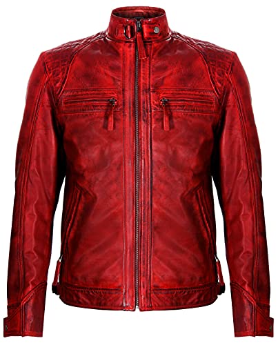 Infinity Leather Herrenjacke Rot 100% Echtleder Vintage Retro Design Biker Renner Jacke 5XL von Infinity Leather