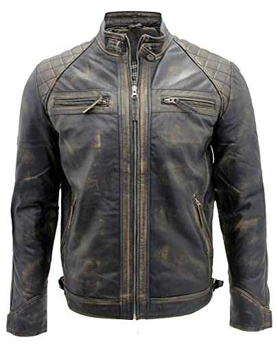 Infinity Leather Herrenjacke Schwarz Abreiben 100% Echtleder Vintage Retro Design Biker Renner Jacke XL von Infinity Leather