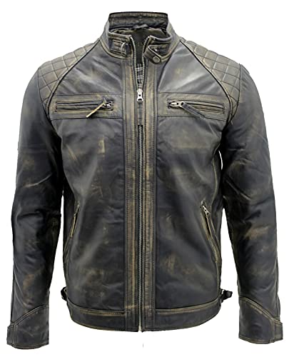 Infinity Leather Herrenjacke Schwarz Abreiben 100% Echtleder Vintage Retro Design Motorradfahrer Renner Jacke M von Infinity Leather