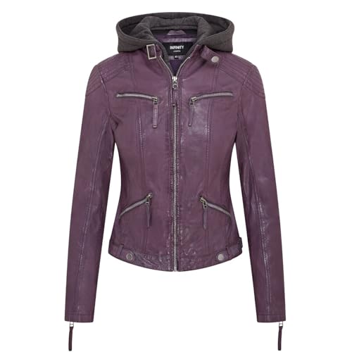 Infinity Leather Klassische Damen Kapuzenjacke aus Lila Motorradfahrer Leder von Infinity Leather