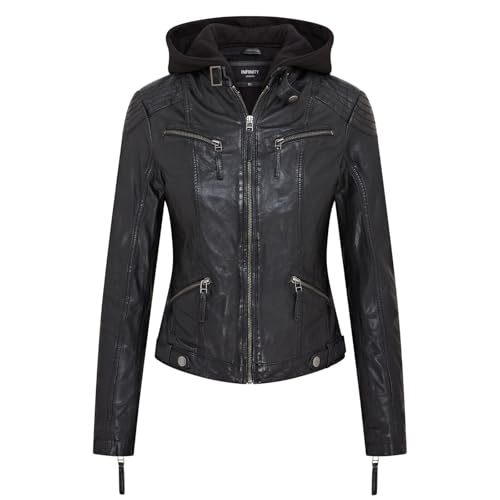 Infinity Leather Klassische Damen Kapuzenjacke aus Schwarzem Motorradfahrer Leder von Infinity Leather