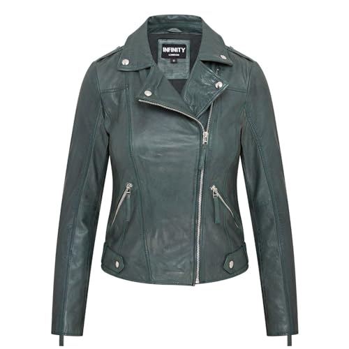 Infinity Leather Klassische Grüne Brando Motorradfahrer Lederjacke Für Damen mit Reißverschluss von Infinity Leather