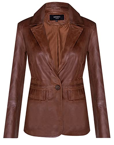 Infinity Leather Klassischer Damen Bräunen Blazer aus Echtem Leder mit Einem Knopf Infinity Leather Klassischer Damen Bräunen Blazer aus Echtem Leder mit Einem Knopf von Infinity Leather
