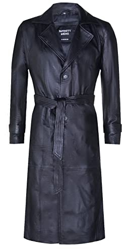 Infinity Leather Klassischer langer Trenchcoat in voller Länge aus schwarzem Leder für Herren 4XL von Infinity Leather