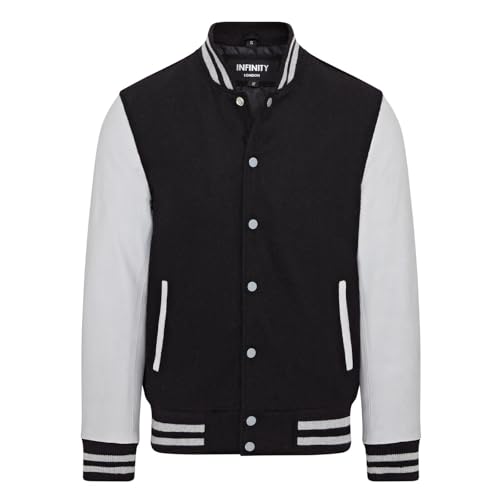 Infinity Leather Letterman Baseball Varsity Bomberjacke Aus Schwarzem, Wollgrauem Leder von Infinity Leather