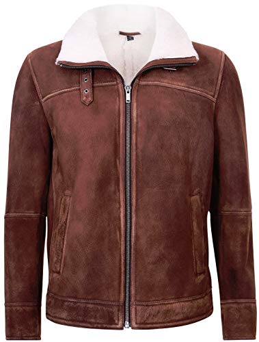 Infinity Leather Männer Braun und Sahne Harrington Shearling Schaffell Leder Bomber Fliegendes Jacke L von Infinity Leather