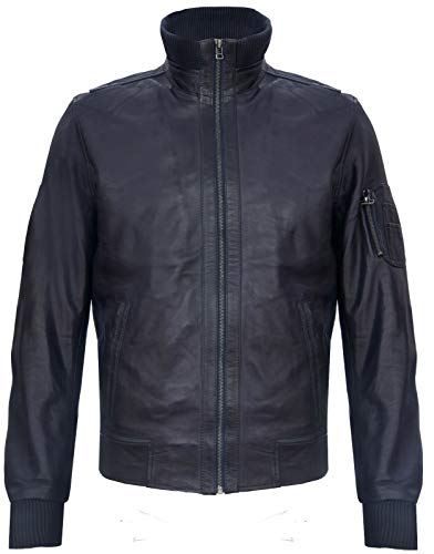 Infinity Leather Männer Nappaleder Navy Blau Schlank Varsity Bomberjacke 5XL von Infinity Leather