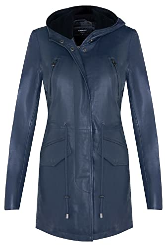 Infinity Leather Parker Jacke Aus Navy Blau Leder Mit Kapuze Und Mehreren Taschen S von Infinity Leather