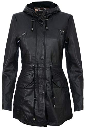 Infinity Leather Parker Jacke Aus Schwarzem Leder Mit Kapuze Und Mehreren Taschen 4XL von Infinity Leather