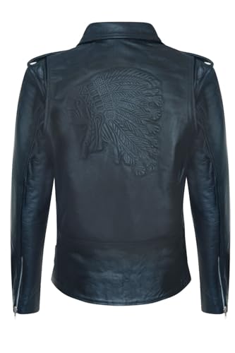 Schwarze Brando Motorradjacke Für Herren aus Schwarzem Leder „RED INDIAN“ Geprägtes Rindsleder von Infinity Leather