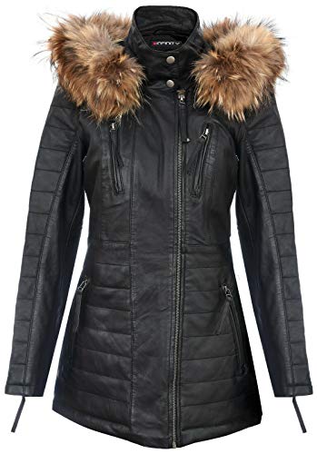 Infinity Leather Schwarze Damen Leder Parka Jacke Gesteppte Abnehmbare Kapuze Regenmantel 2XL von Infinity Leather