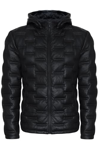 Infinity Leather Schwarze Herren Bomberjacke aus Gestepptem Leder mit Kapuze und Kapuze von Infinity Leather