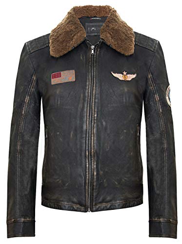 Infinity Leather Schwarze Leder Bomber Pilot Jacke für Männer Fliegend US Luftwaffe Abnehmbares Halsband M von Infinity Leather