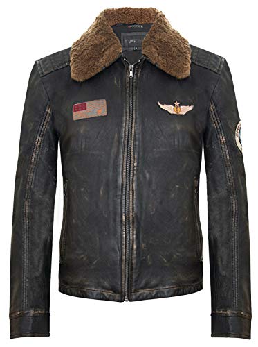 Infinity Leather Schwarze Leder Bomber Pilot Jacke für Männer Fliegend US Luftwaffe Abnehmbares Halsband XL von Infinity Leather