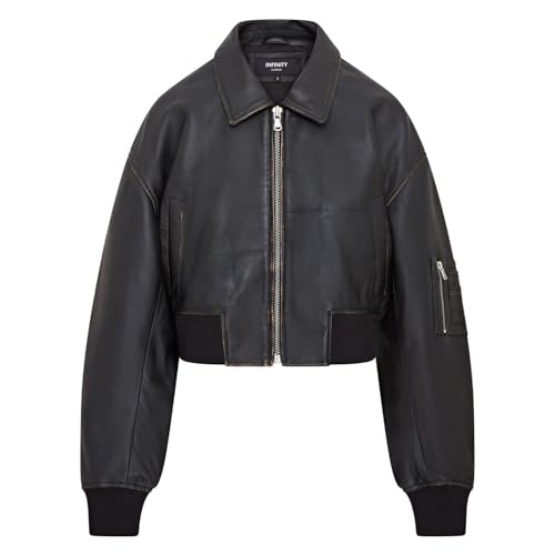 Infinity Leather Übergroße schwarze MA-1-Bomber-Unijacke aus Leder für Damen von Infinity Leather