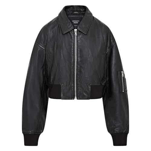 Infinity Leather Übergroße schwarze MA-1-Bomber-Unijacke aus Leder für Damen von Infinity Leather