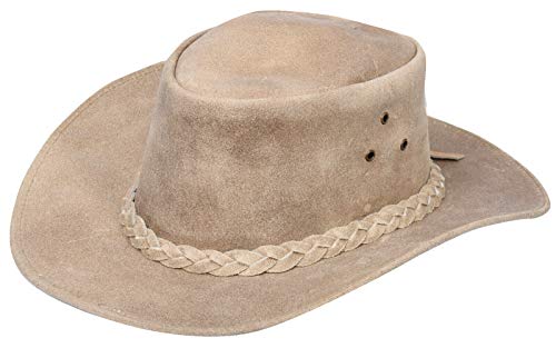 Infinity Leather Unisex Braun Kamel Leder Busch Safari Aussie Cowboyhute Stil Klassische Western Wildleder Outback Hut M von Infinity Leather