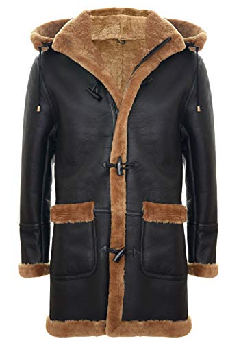 Infinity Leather Warme Winter Lange Echte Schaffell Leder Ingwer Braun Kapuze Dufflecoat 4XL von Infinity Leather