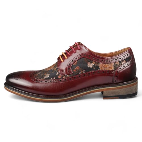 Infinity Leather Weinrote Herren-Brogue-Schuhe aus Leder mit Blumenmuster - Ross von Infinity Leather