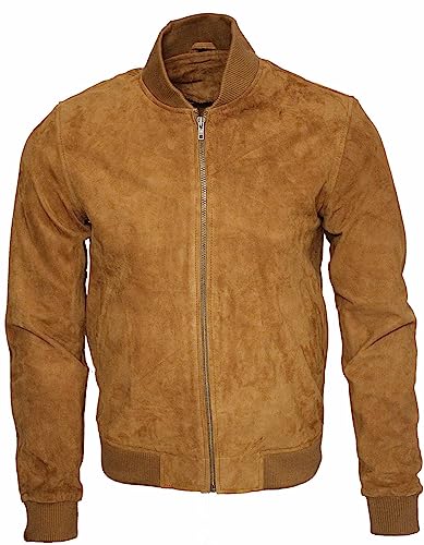 Infinity Männer Bräunen Ziege Wildleder Bomber Varsity Jacke L von Infinity Leather