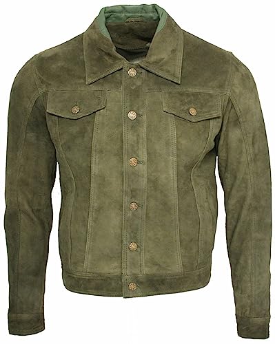 Infinity Männer Khaki Ziege Wildleder Bomber Varsity Jacke M von Infinity Leather